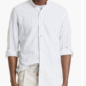Eleventy Stripe Mandarin Collar Cotton button up shirt NWT M